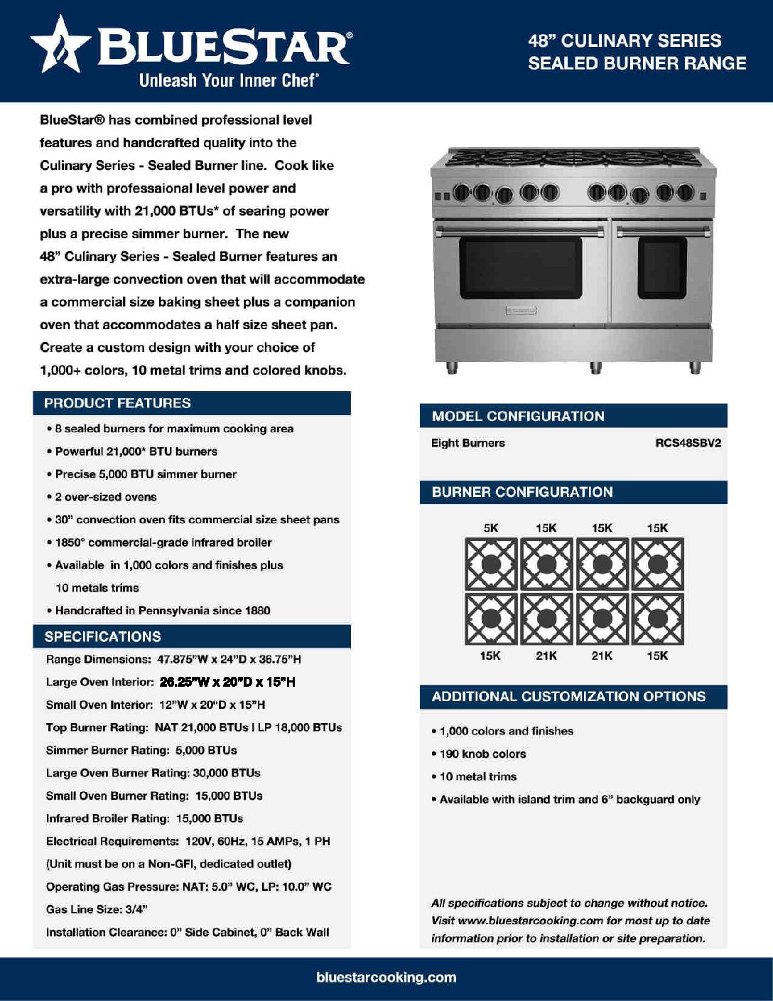 RCS48SBV2 Bluestar 48 Culinary Series (RCS) Sealed Burner Range